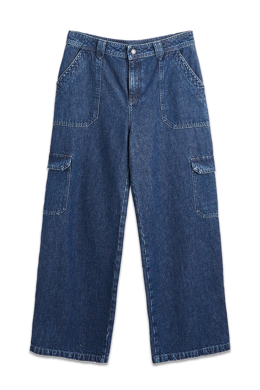 Dark Wash Blue Denim Cargo Jeans
