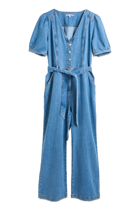 Puff Sleeve Blue Denim Jumpsuit