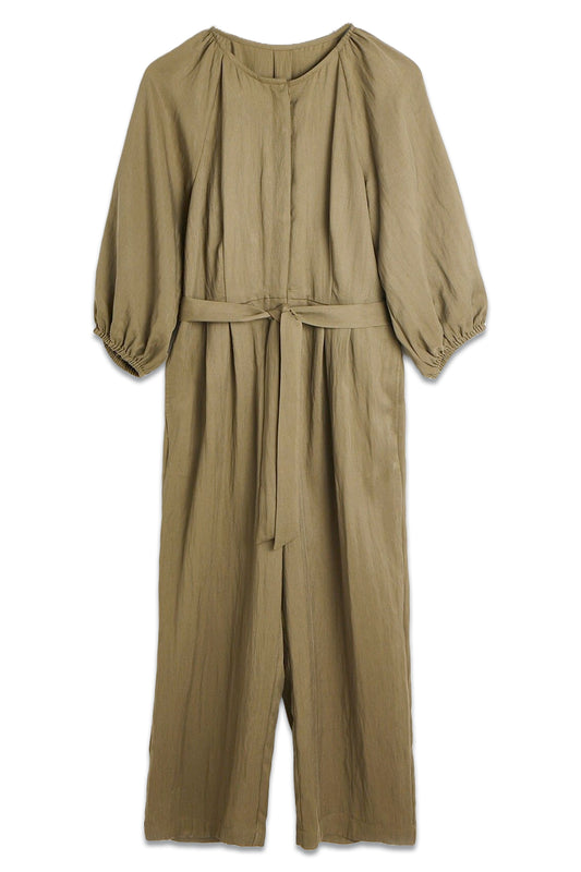 Khaki Green Collarless Wide Leg Jumpsuit