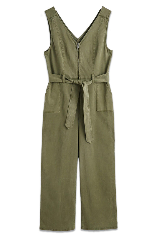 Khaki Green Zip Up Sleeveless Jumpsuit