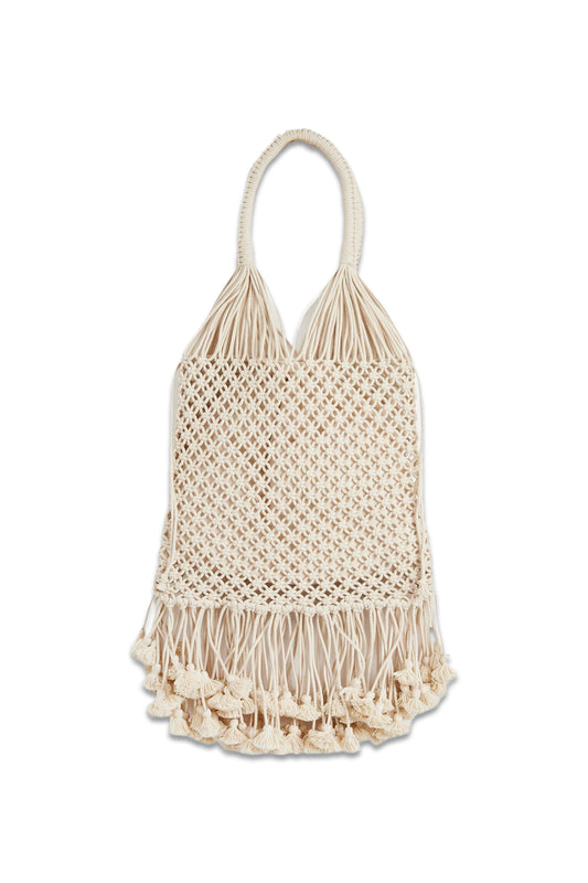 Macrame Tassel Cream Shopper Tote Bag