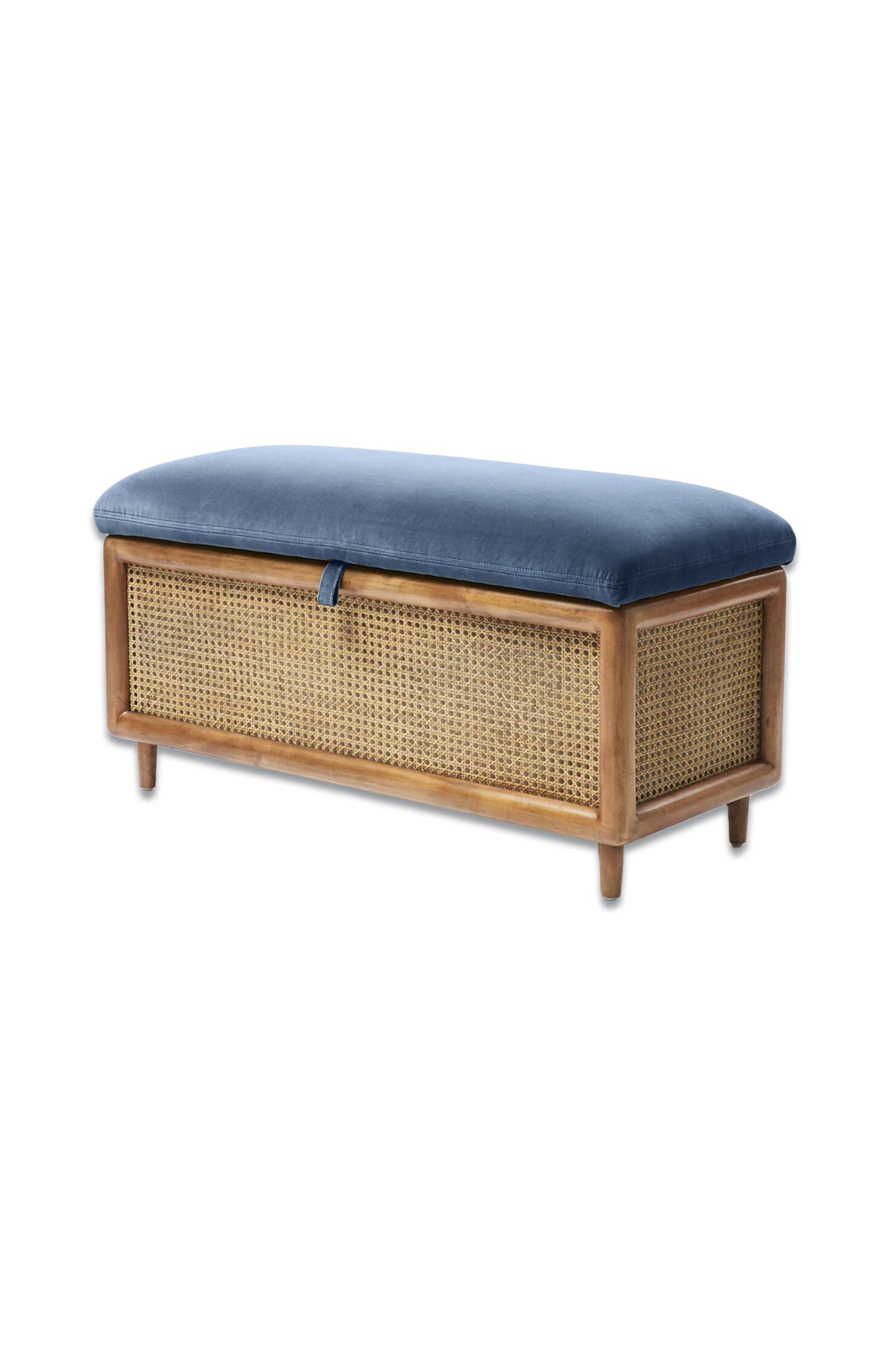 Loha Azure Blue Velvet & Rattan Ottoman