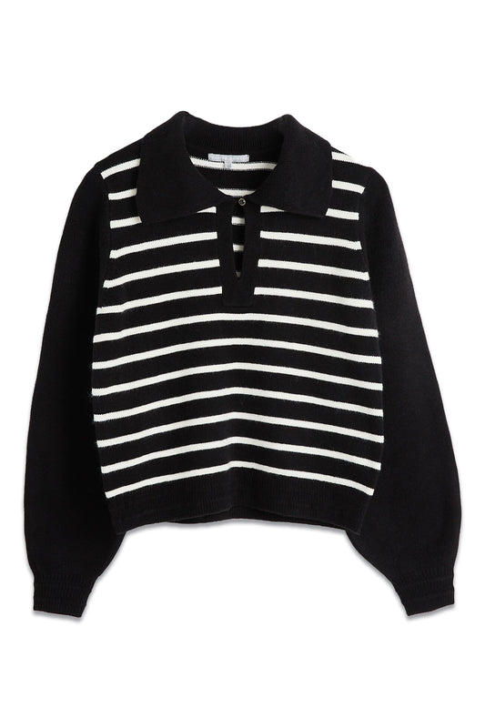 Monochrome Collared Stripe Knitted Jumper