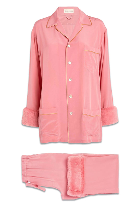 Fifi Pink Silk Crêpe De Chine Pyjamas