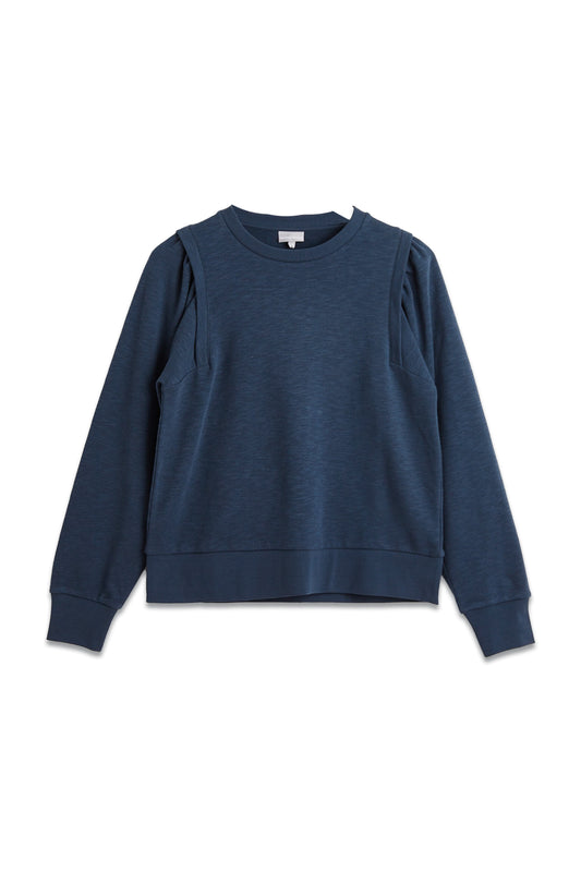 Gathered Shoulder Blue Sweatshirt