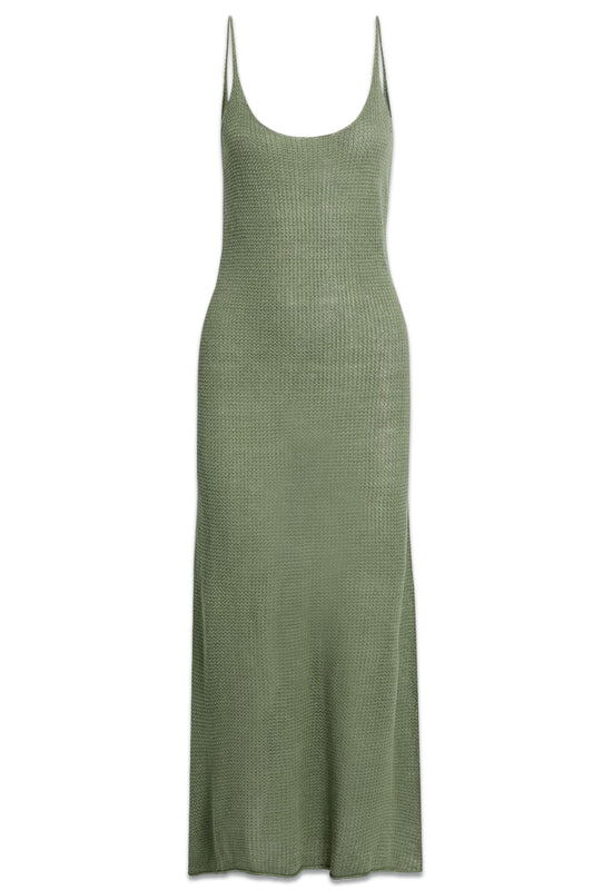 Open-back Crochet-knit Linen Midi Dress