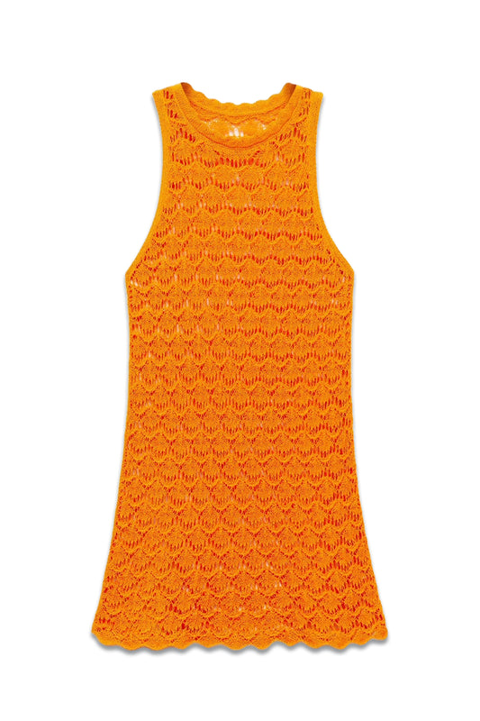 Paloms Crochet Knit Mini Dress, in Orange