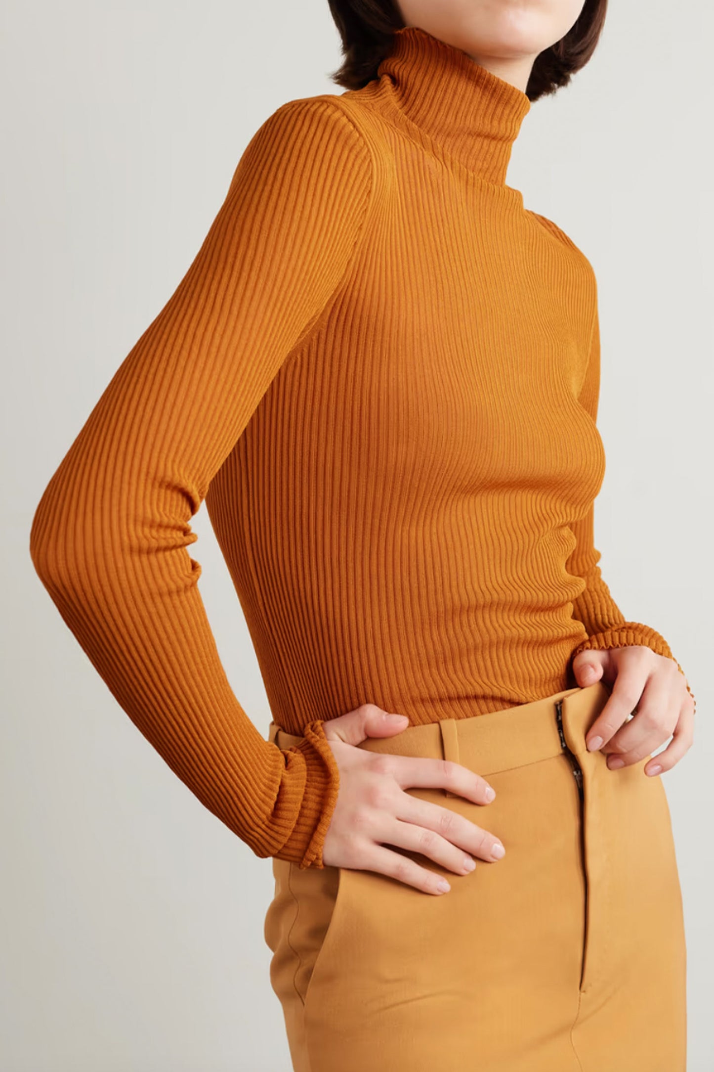 Ribbed Silk Turtleneck Top
