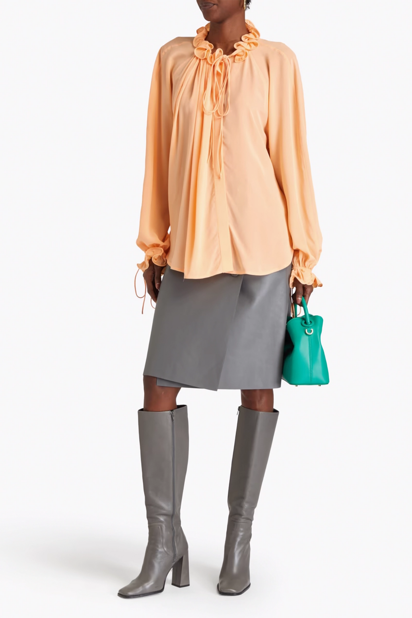Ruffled silk crepe de chine blouse