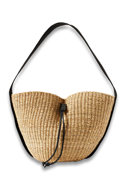 Orbi Cotton Canvas-Trimmed Woven Straw Shoulder Bag