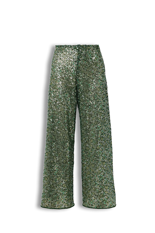 Netquins sequin-embellished open-knit wide-leg pants