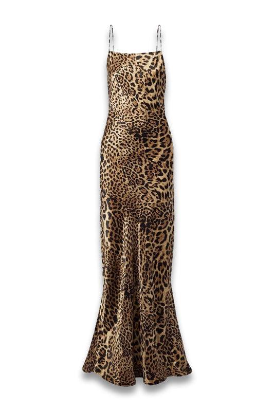 Elizabeth open-back leopard-print silk-charmeuse gown