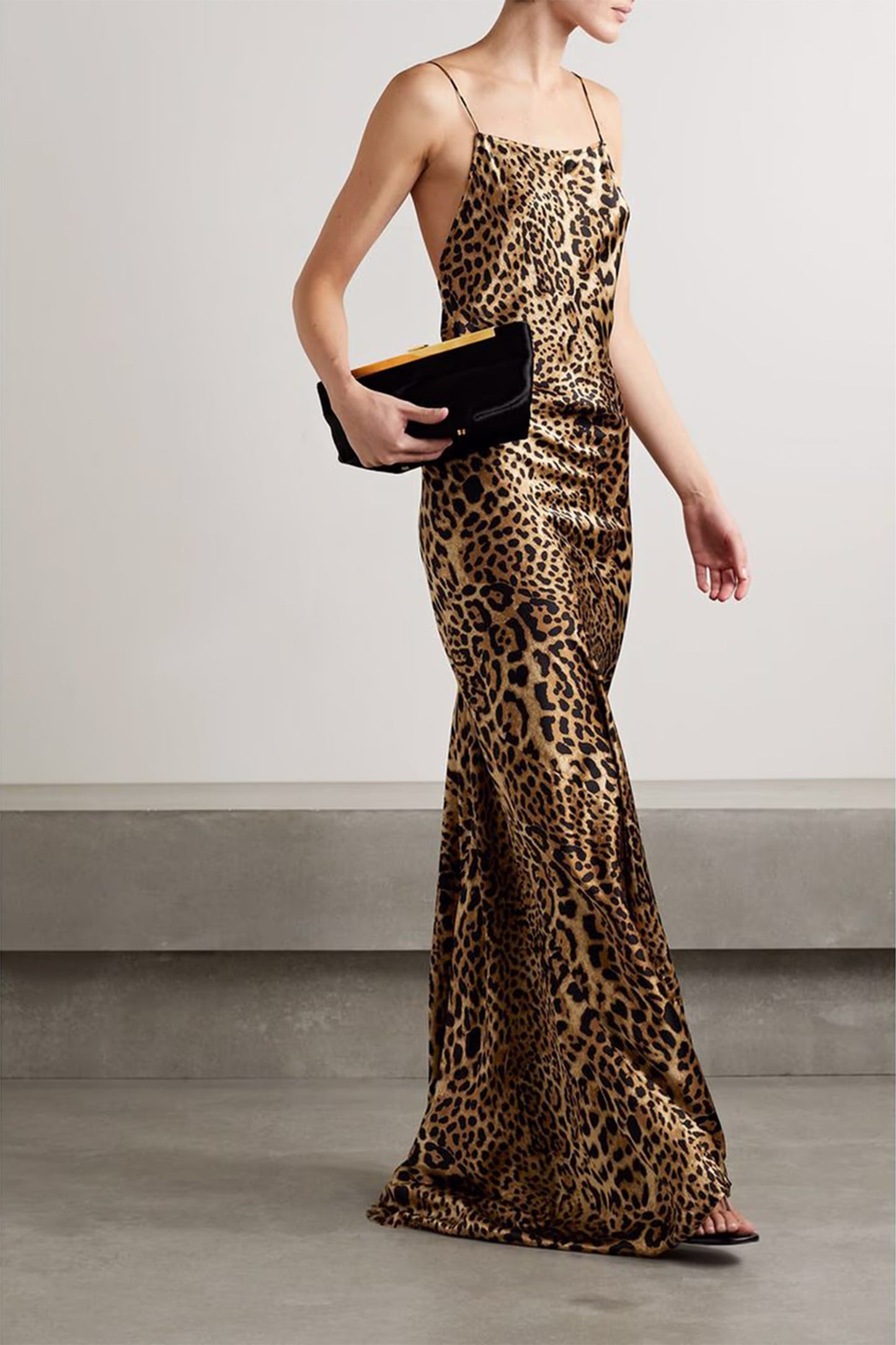 Elizabeth open-back leopard-print silk-charmeuse gown