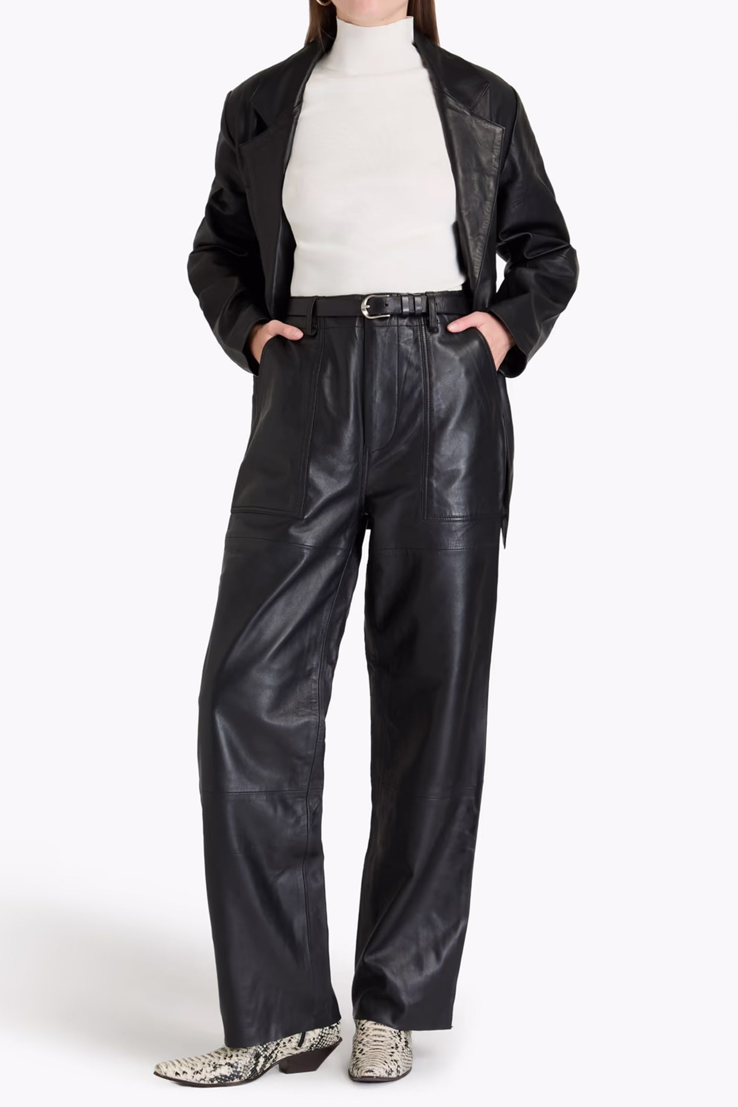 Presley Leather Straight-Leg Pants