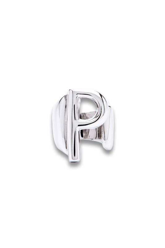 Silver Alphabet Letter Ring - P