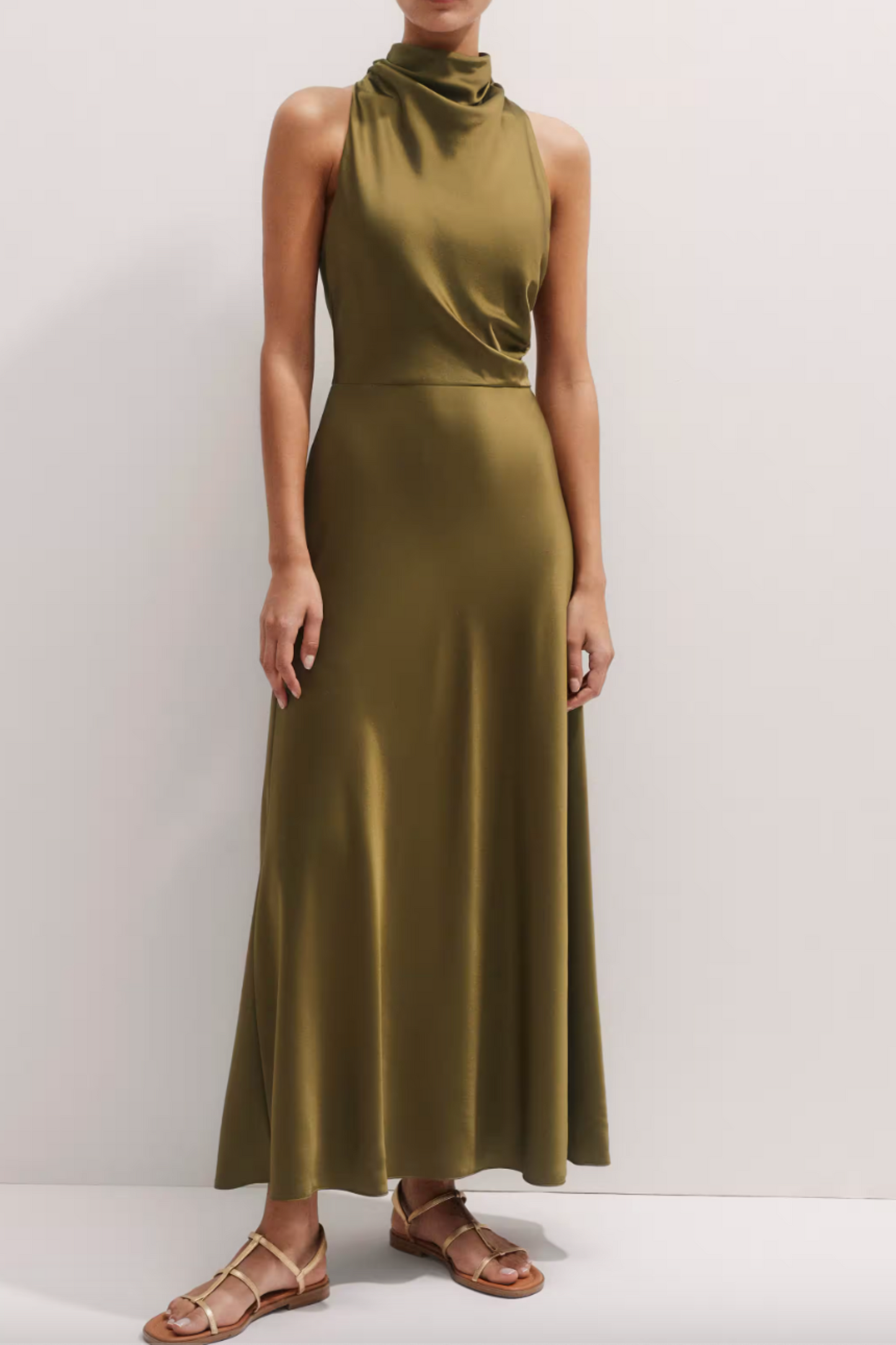 Silk Draped Halterneck Maxi Dress