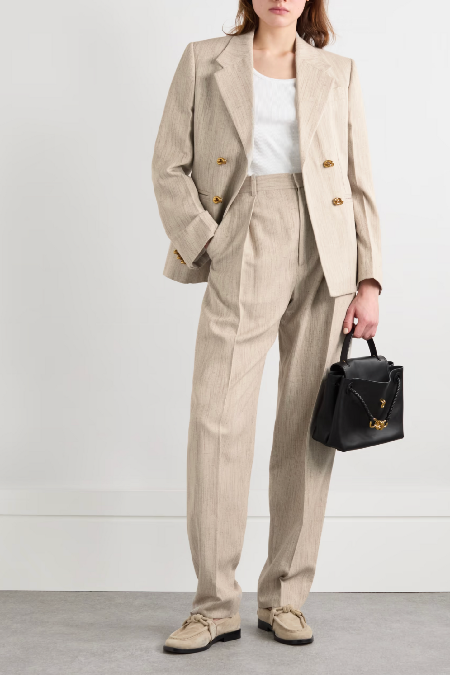 Embellished Canvas Jacket and Pleated Tapered Pants