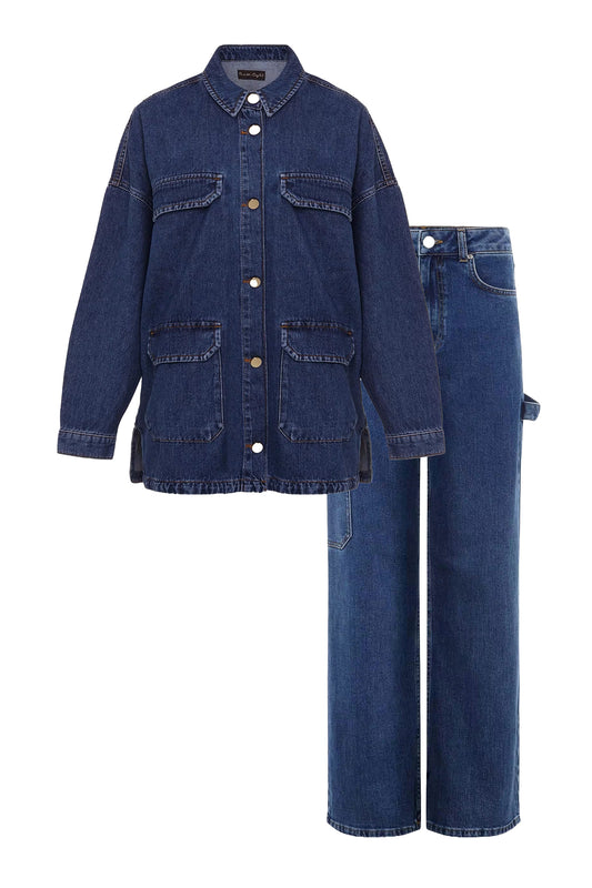 Tianna Oversized Denim Shacket and Scout Cargo Wide Leg Jeans