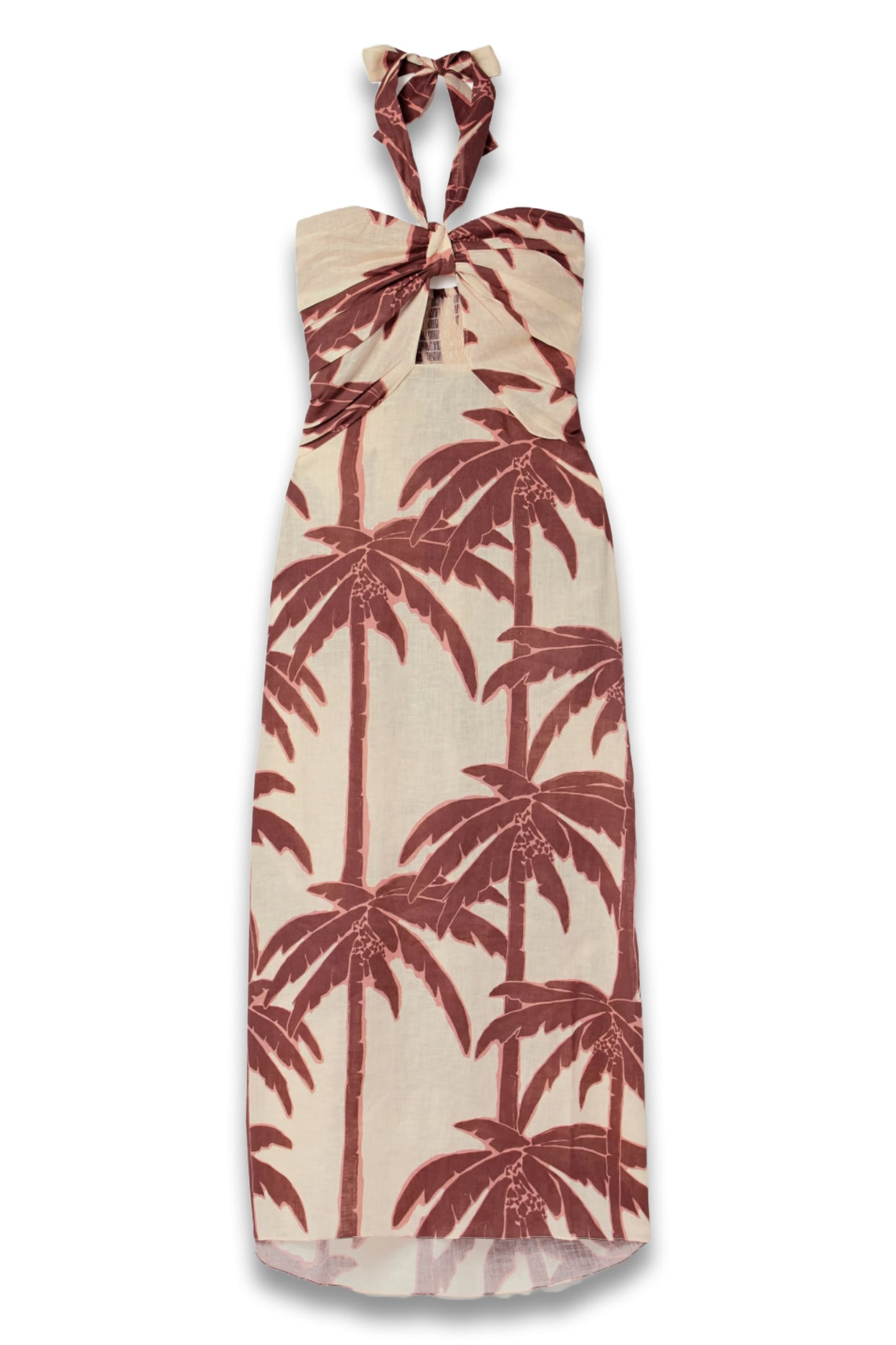 Water Adventure Cutout Printed Linen Halterneck Midi Dress