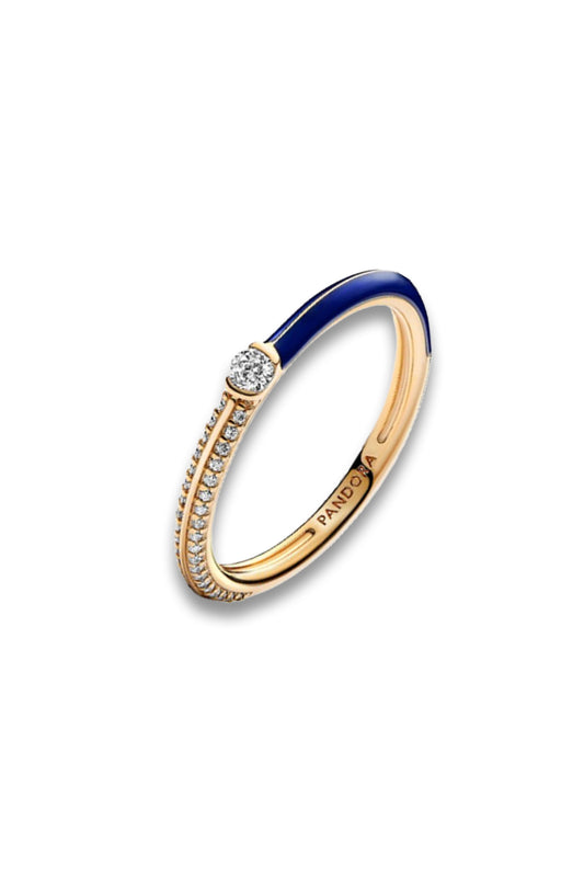 Pavé & Blue Dual Ring 14k gold plating