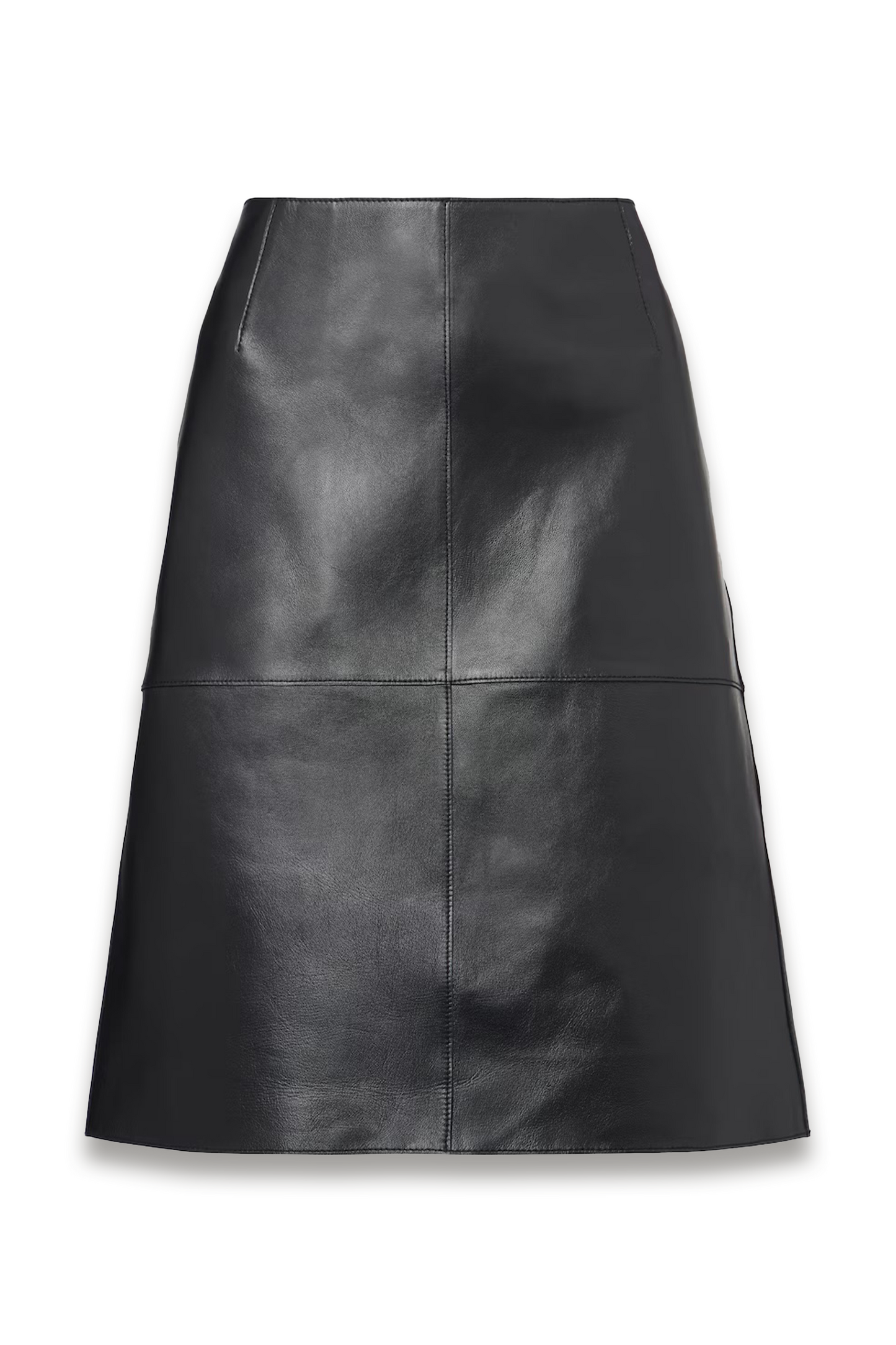 Paneled Leather Midi Skirt