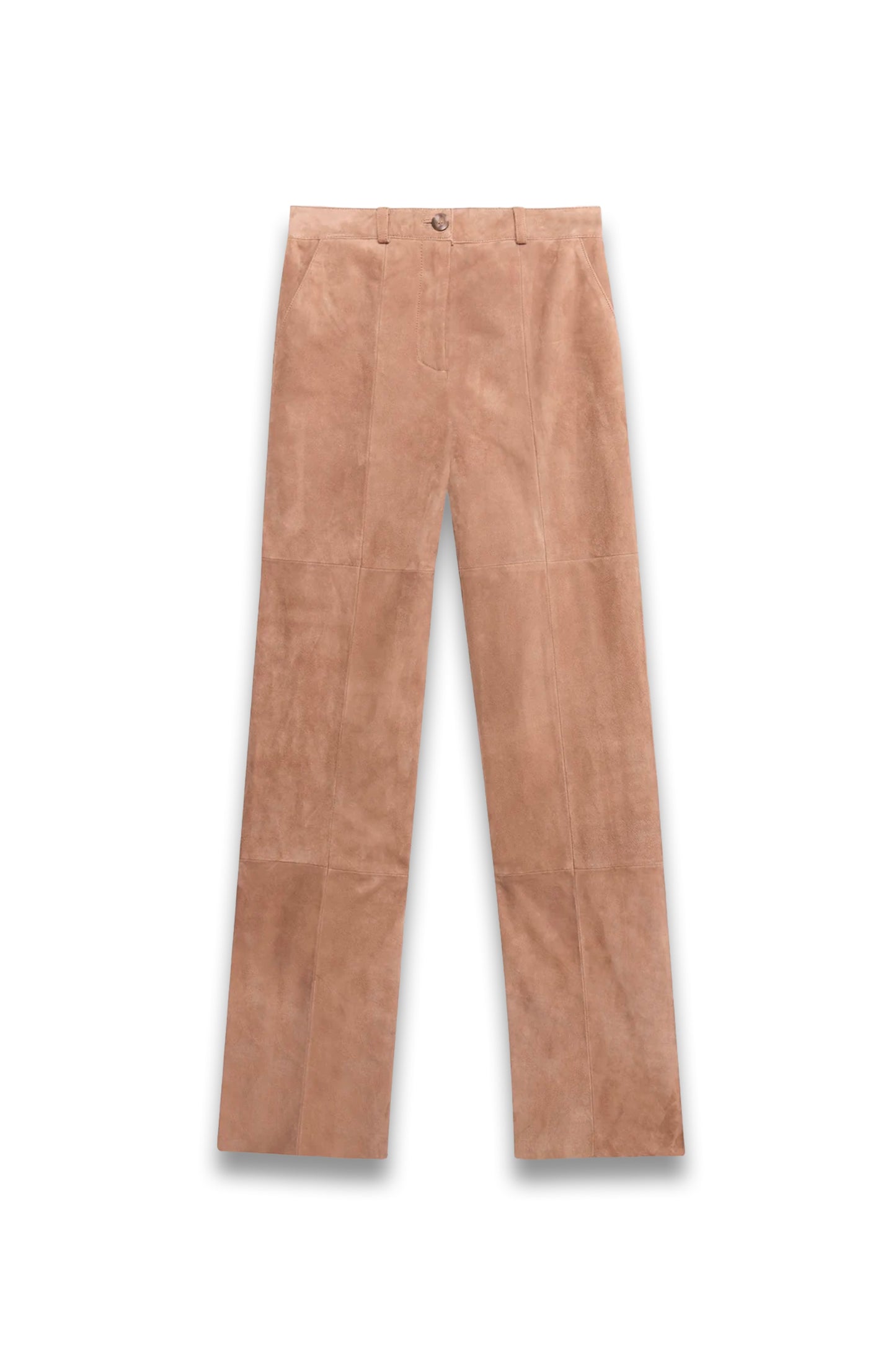 Neutral Suede Straight Trousers