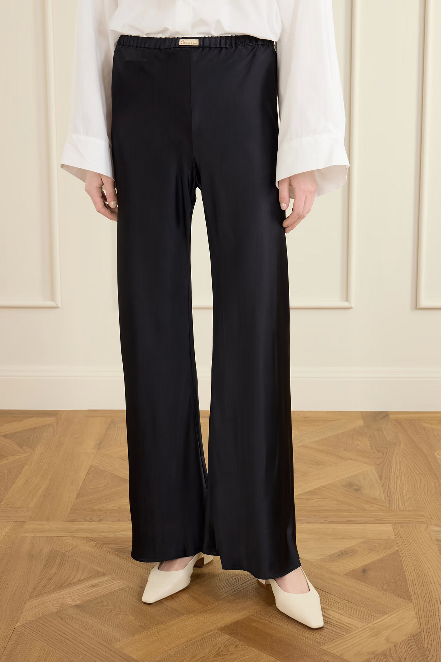 Appliquéd Silk-charmeuse Straight-leg Pants