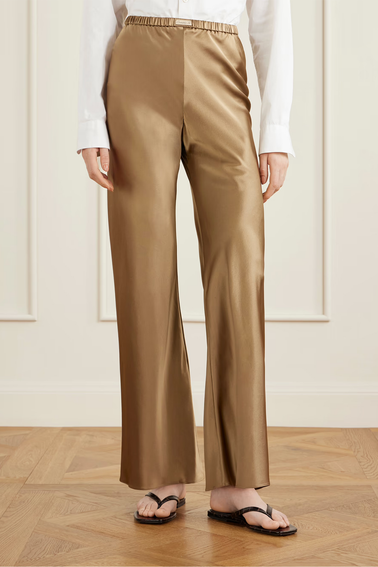 Appliquéd Silk-charmeuse Straight-leg Pants