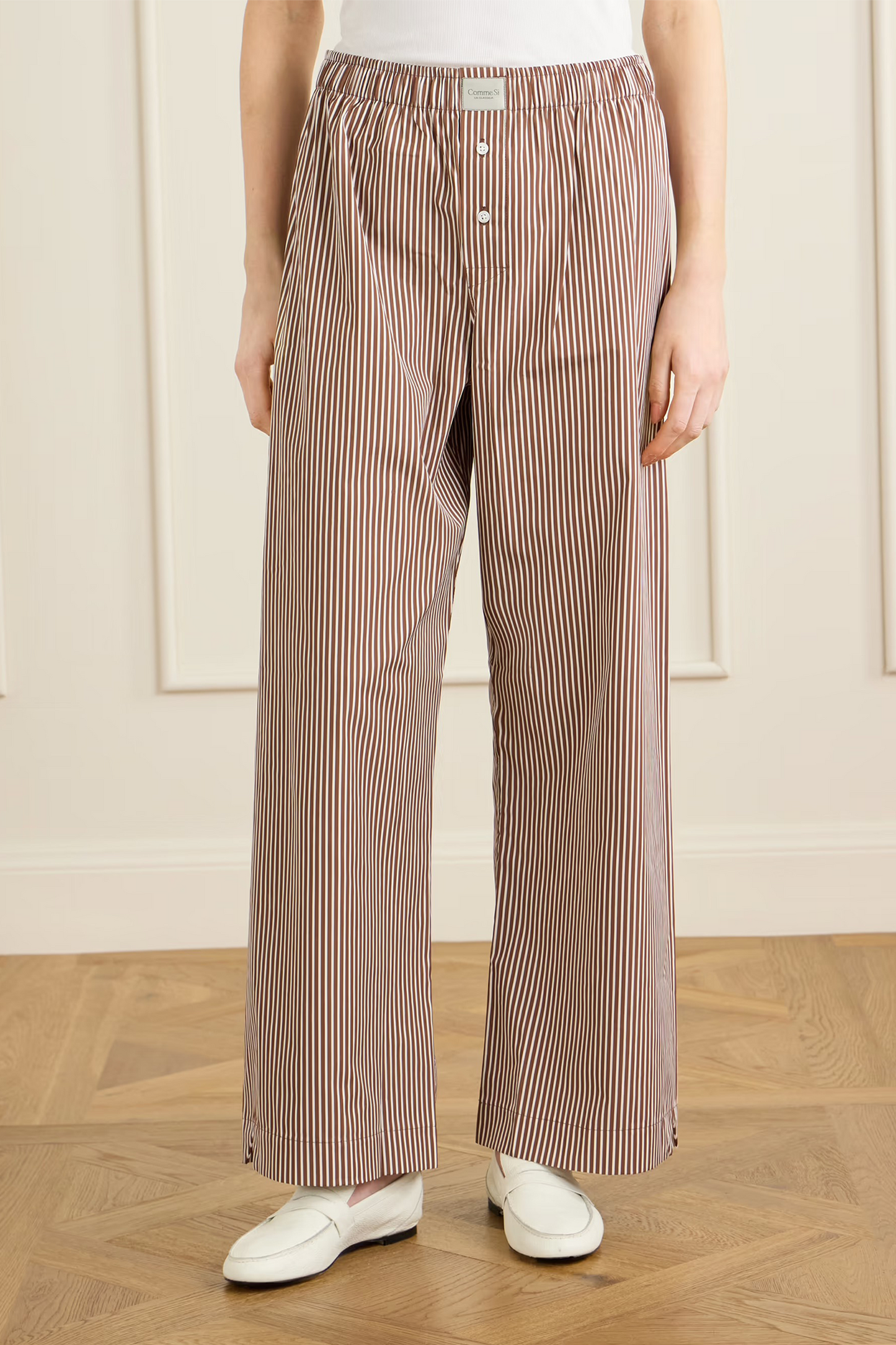 La Boxer Alta Striped Cotton-poplin Wide-leg Pants
