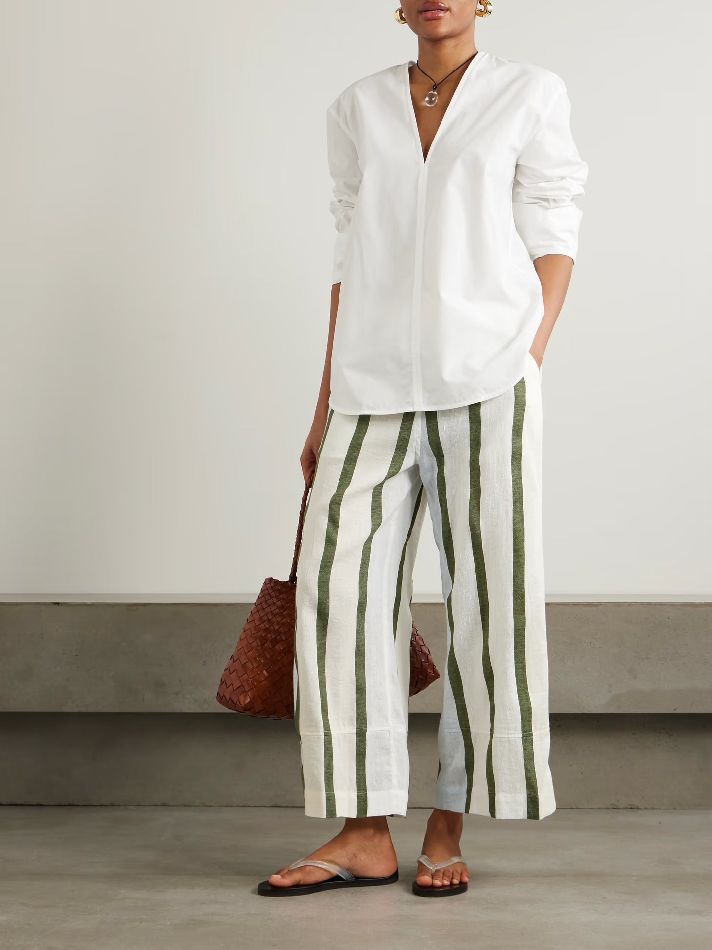 Desta Striped Cotton-blend Wide-leg Pants