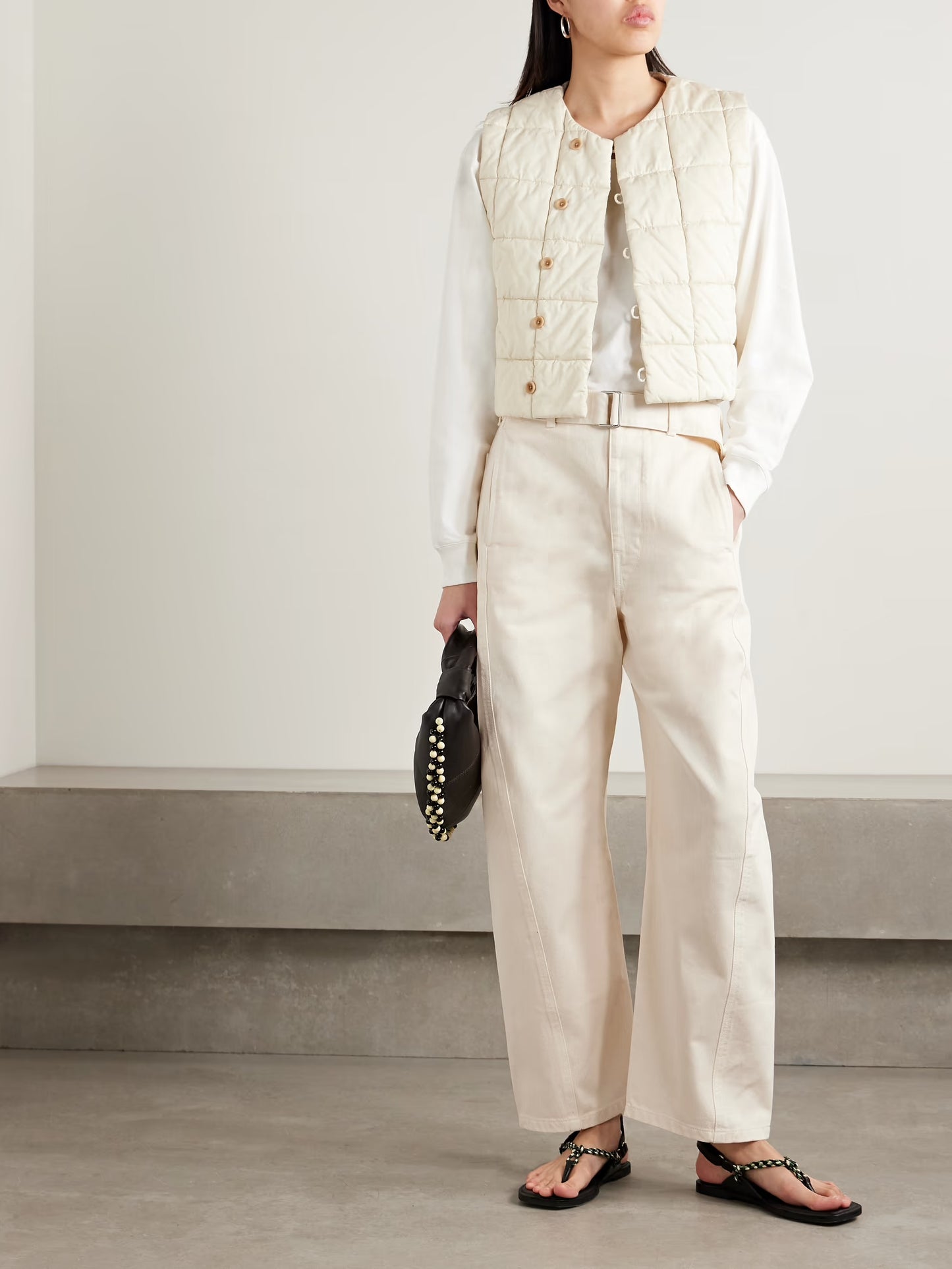Twisted Belted High-Rise Barrel-Leg Jeans