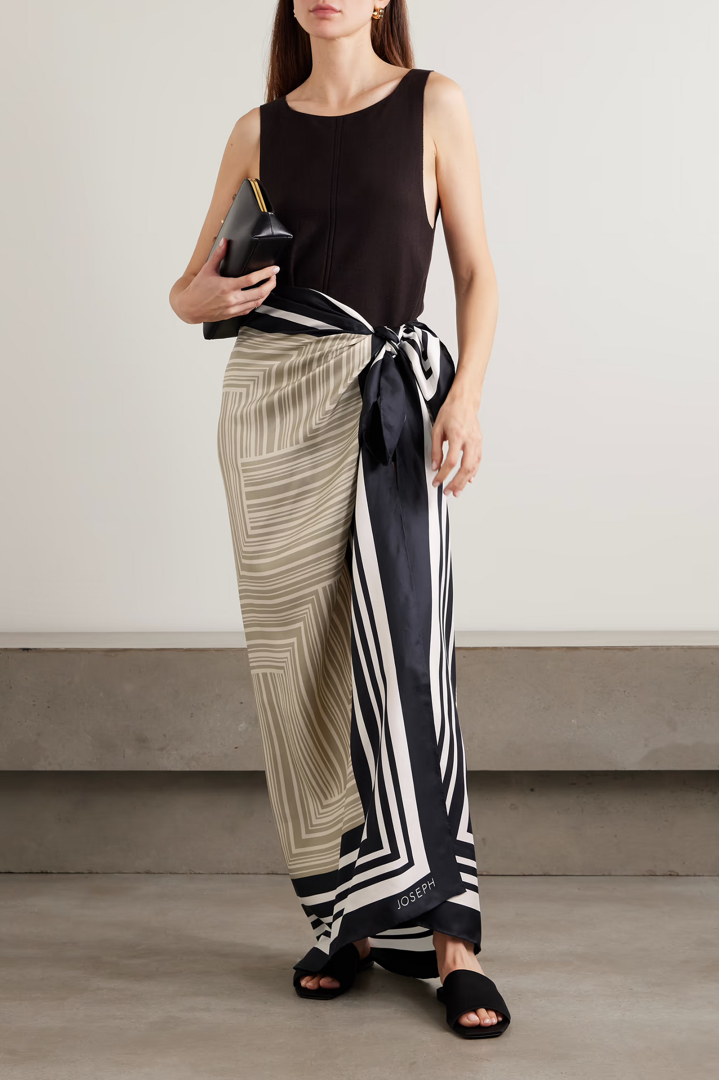 Nixie Striped Silk Satin-twill Pareo