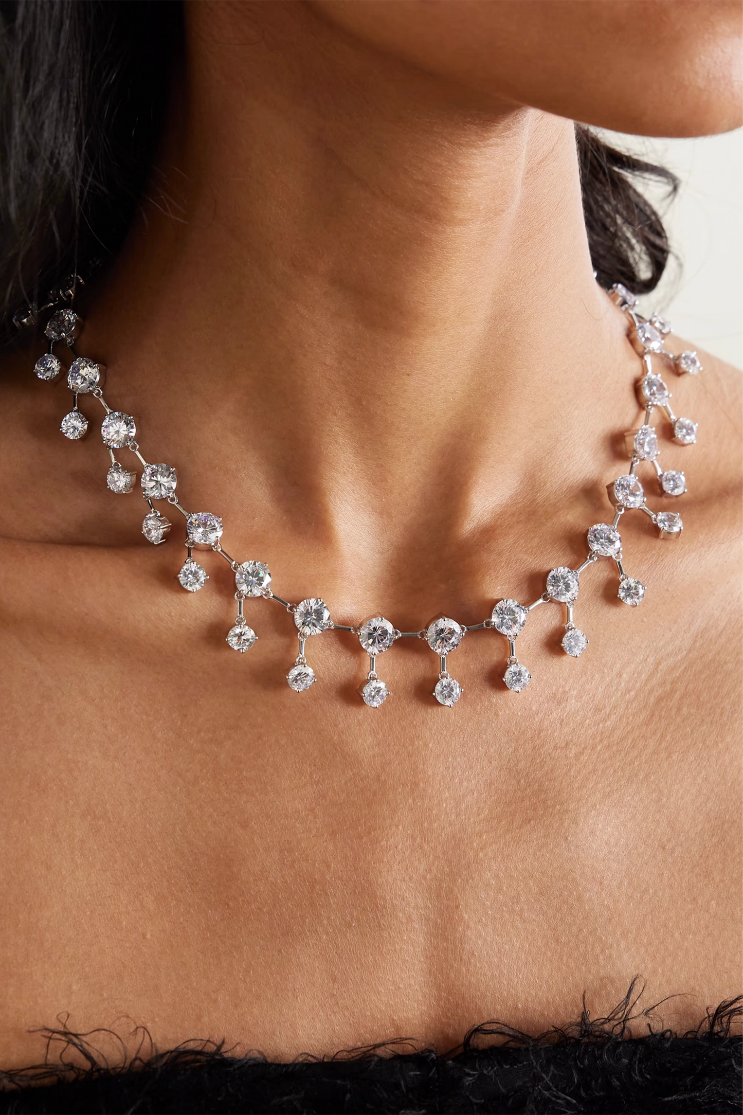 Recycled rhodium-plated silver cubic zirconia necklace