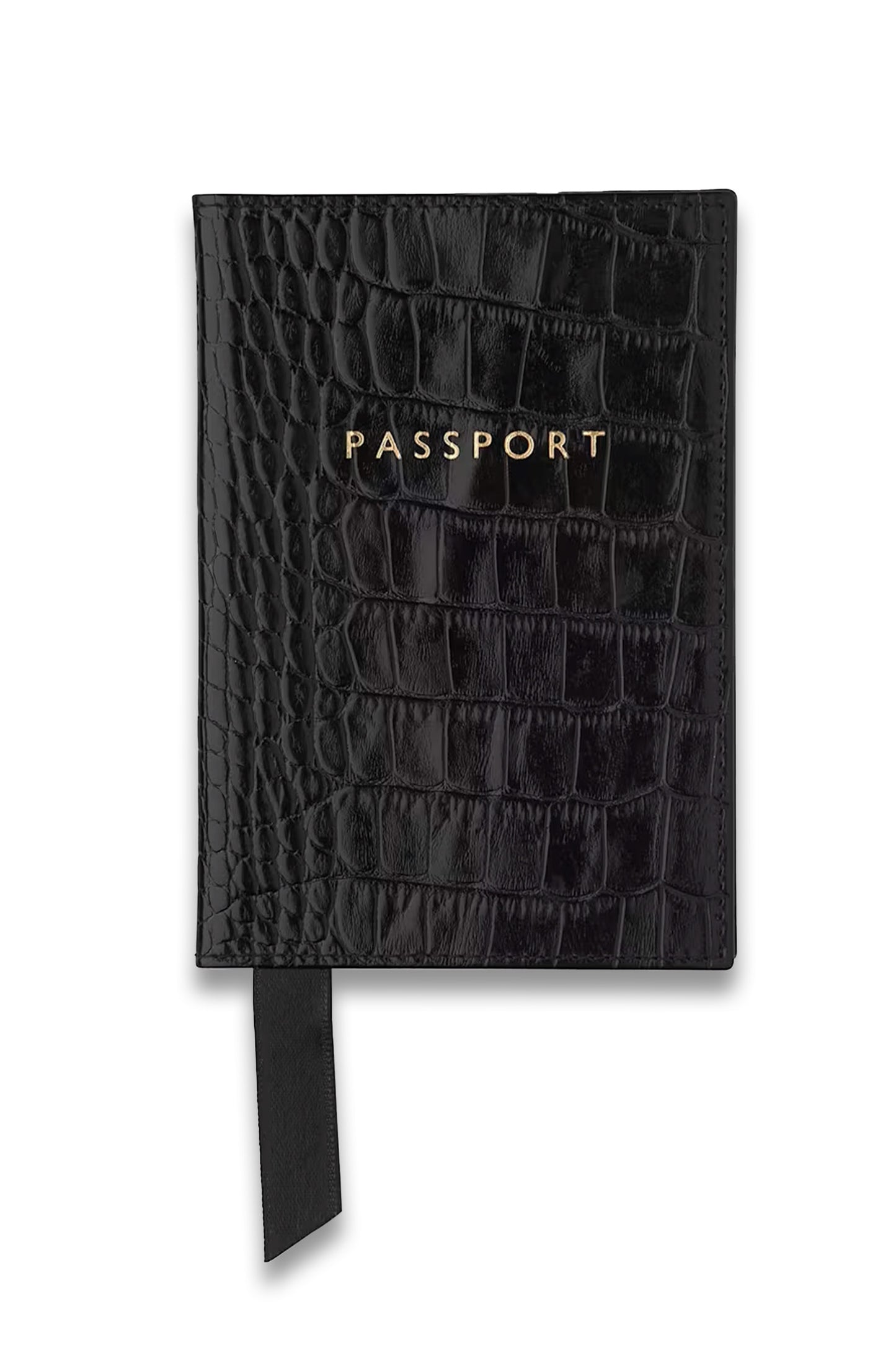 Black Shiny Croc Passport Holder