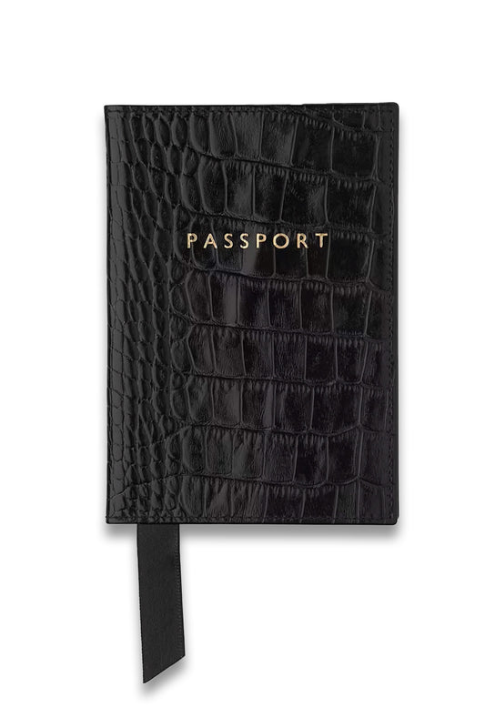 Black Shiny Croc Passport Holder