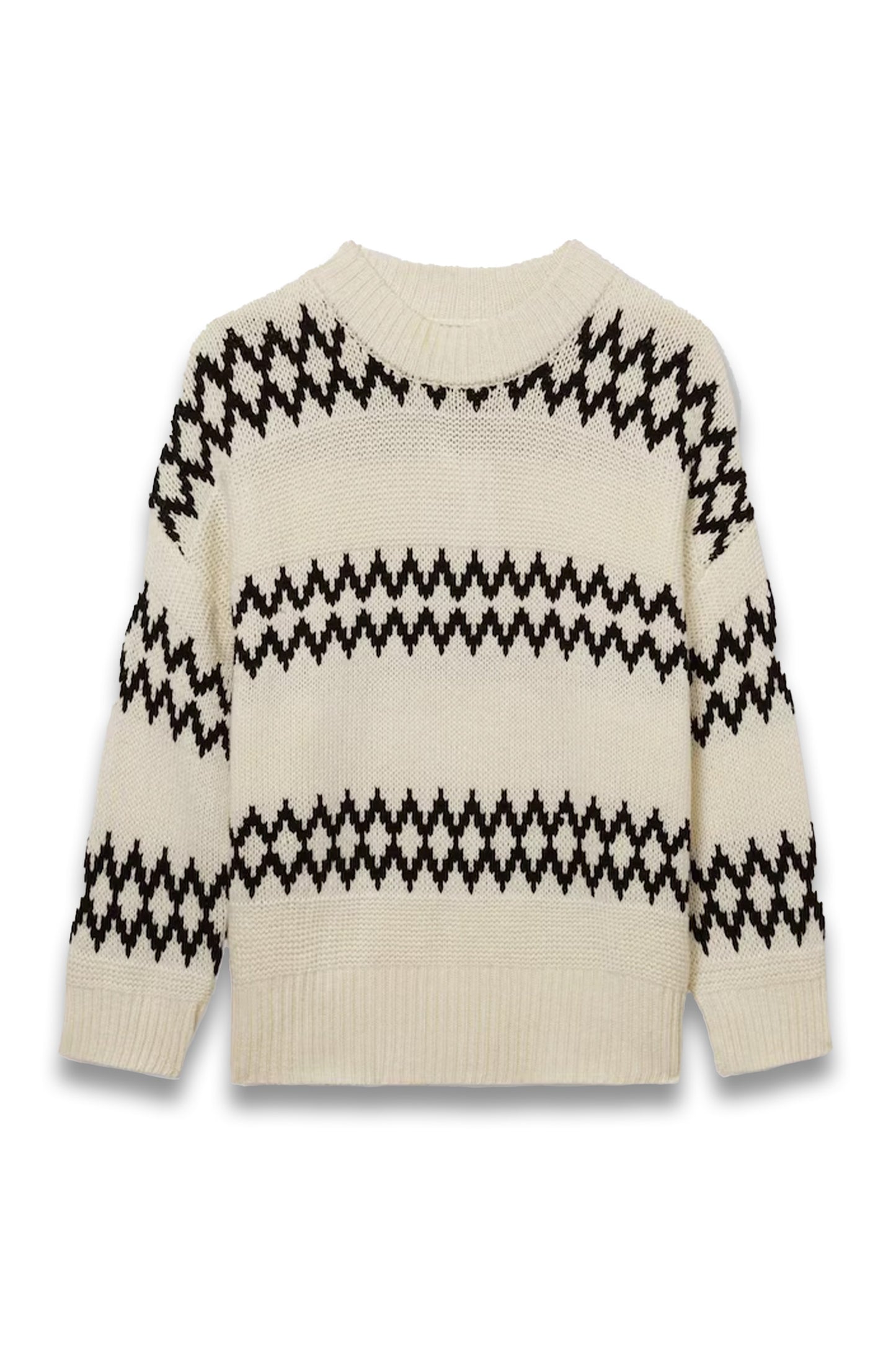 Wool-Blend Fairisle Pattern Jumper in Cream/Black