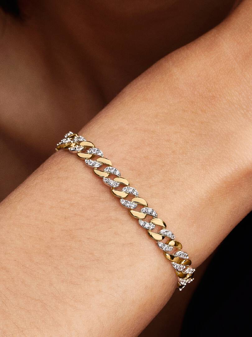 Two-tone Pavé Cuban Chain Bracelet