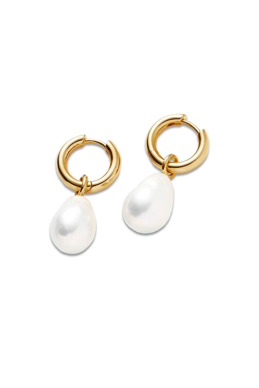 Baroque Pearl Drop Tunnel Mini Hoop Earrings