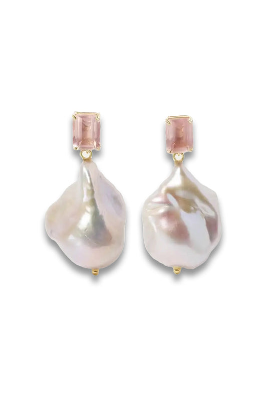 14-karat gold, pearl and rose quartz earrings
