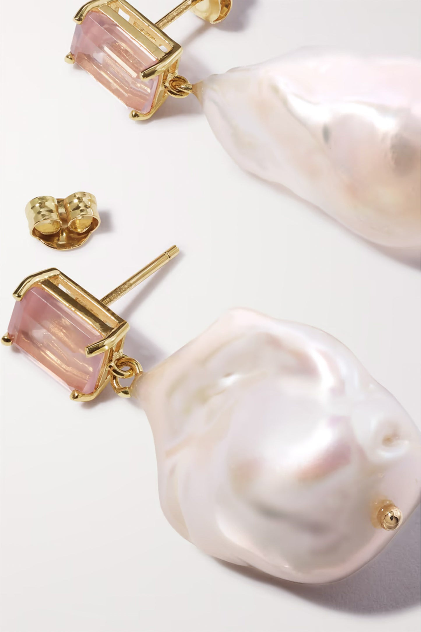 14-karat gold, pearl and rose quartz earrings