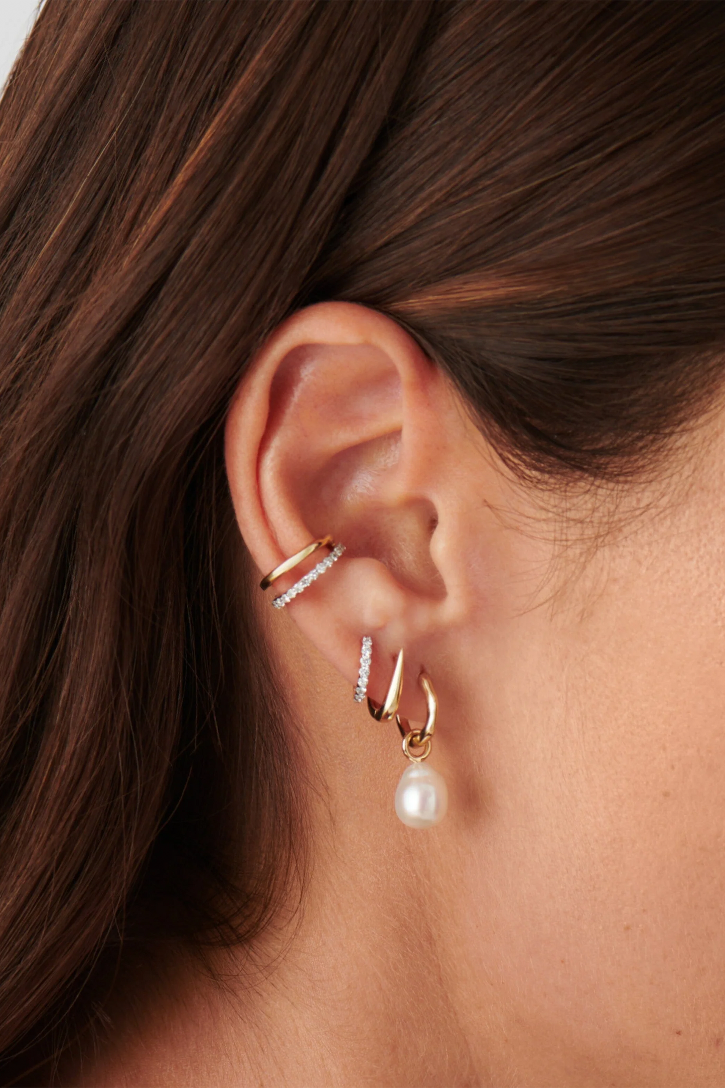 Solid Gold Pearl Drop Mini Hoop Earrings