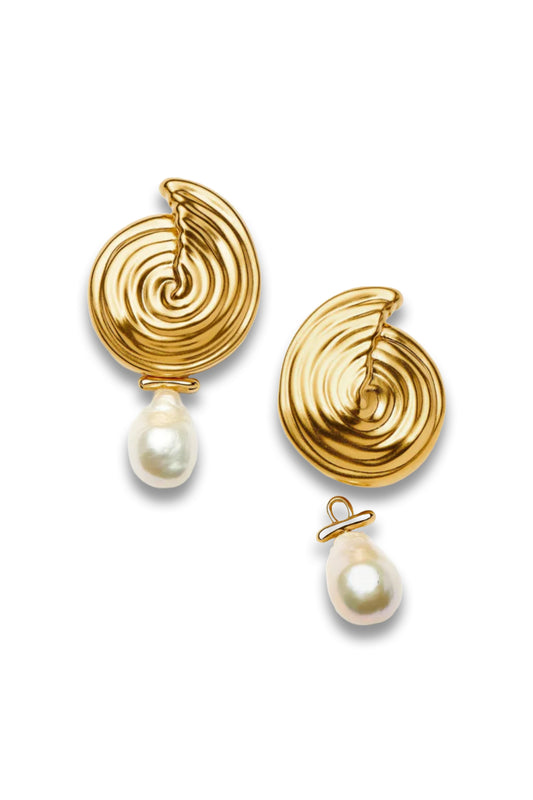 Spiral Detachable Pearl Drop Earrings