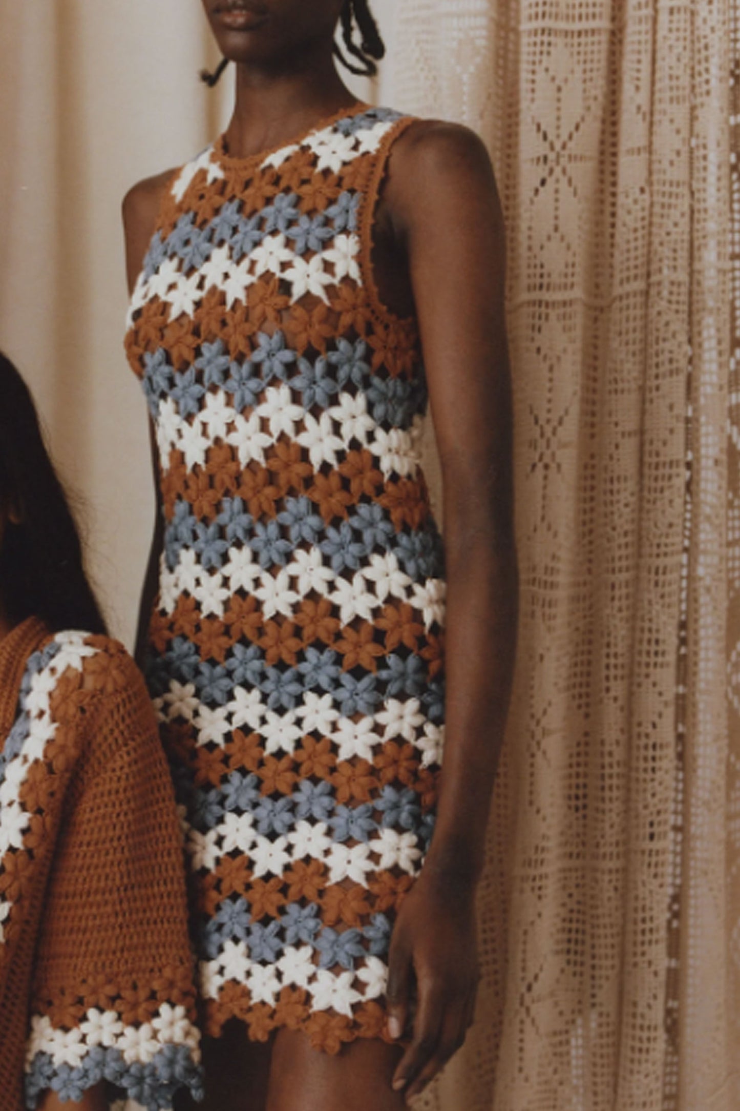Daisy Dress - Tobacco, Blue & White