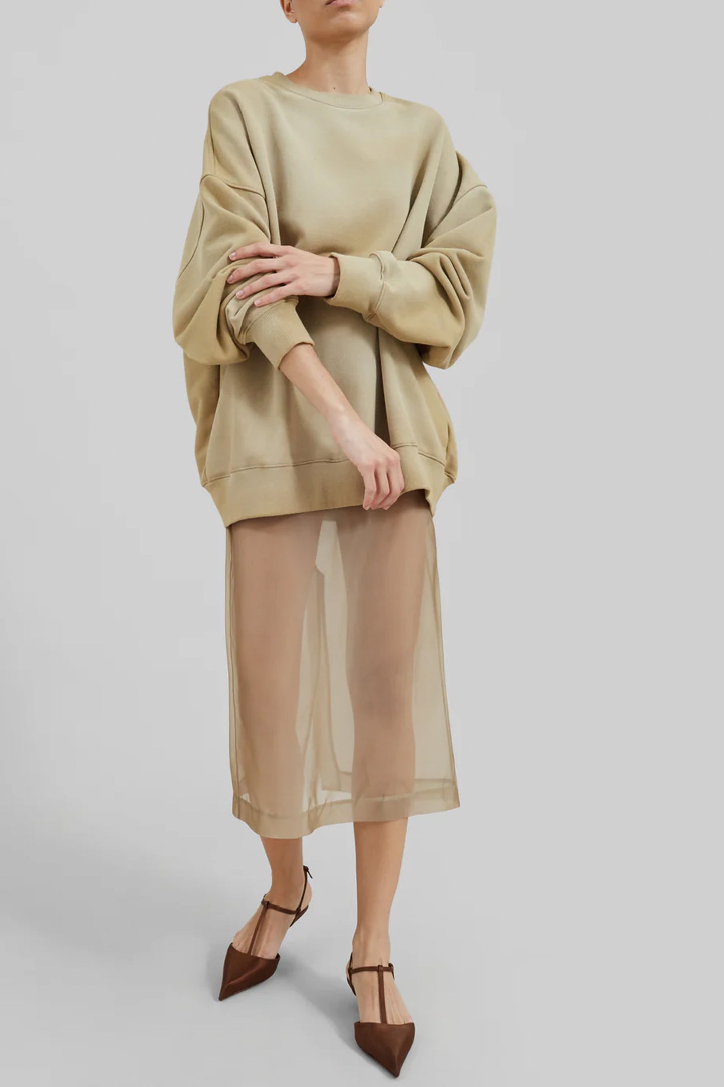 Peri Sheer Midi Skirt in Desert Sand