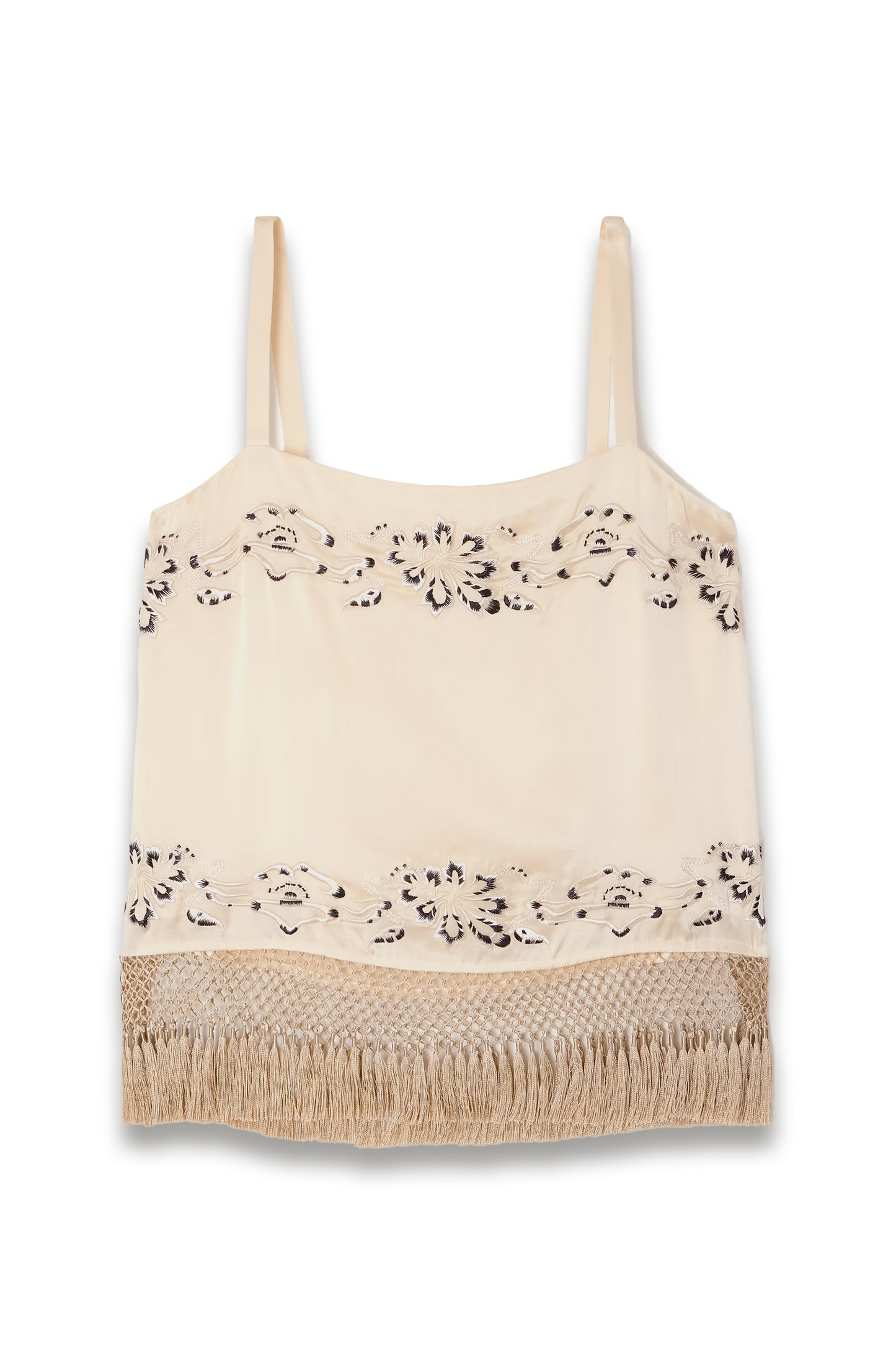 Phantasm Fringed Embroidered Silk-satin Camisole