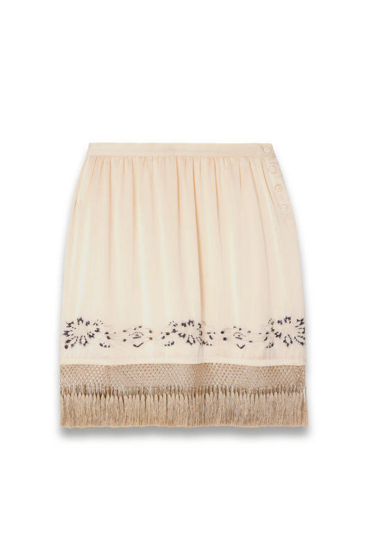 Phantasm Fringed Embroidered Silk-satin Mini Skirt