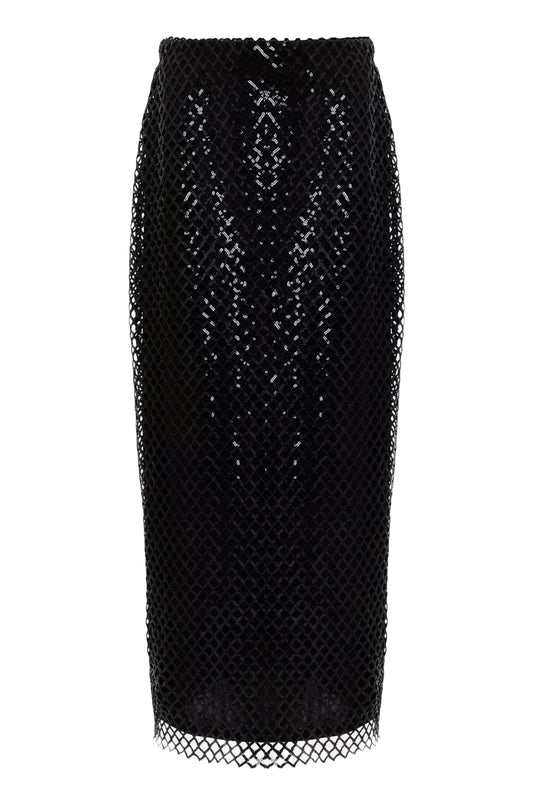 Mauve Black Mesh Sequin Midi Skirt