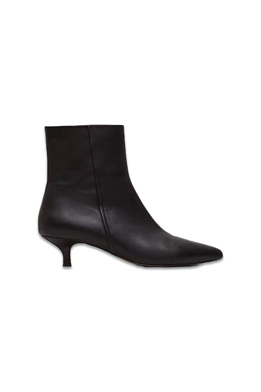 Black Leather Kitten Heel Boot