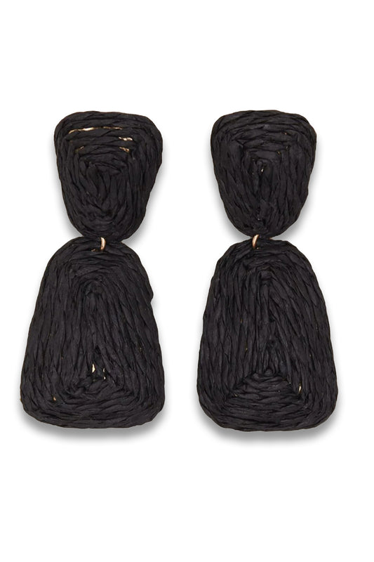 Black Raffia Square Drop Earrings