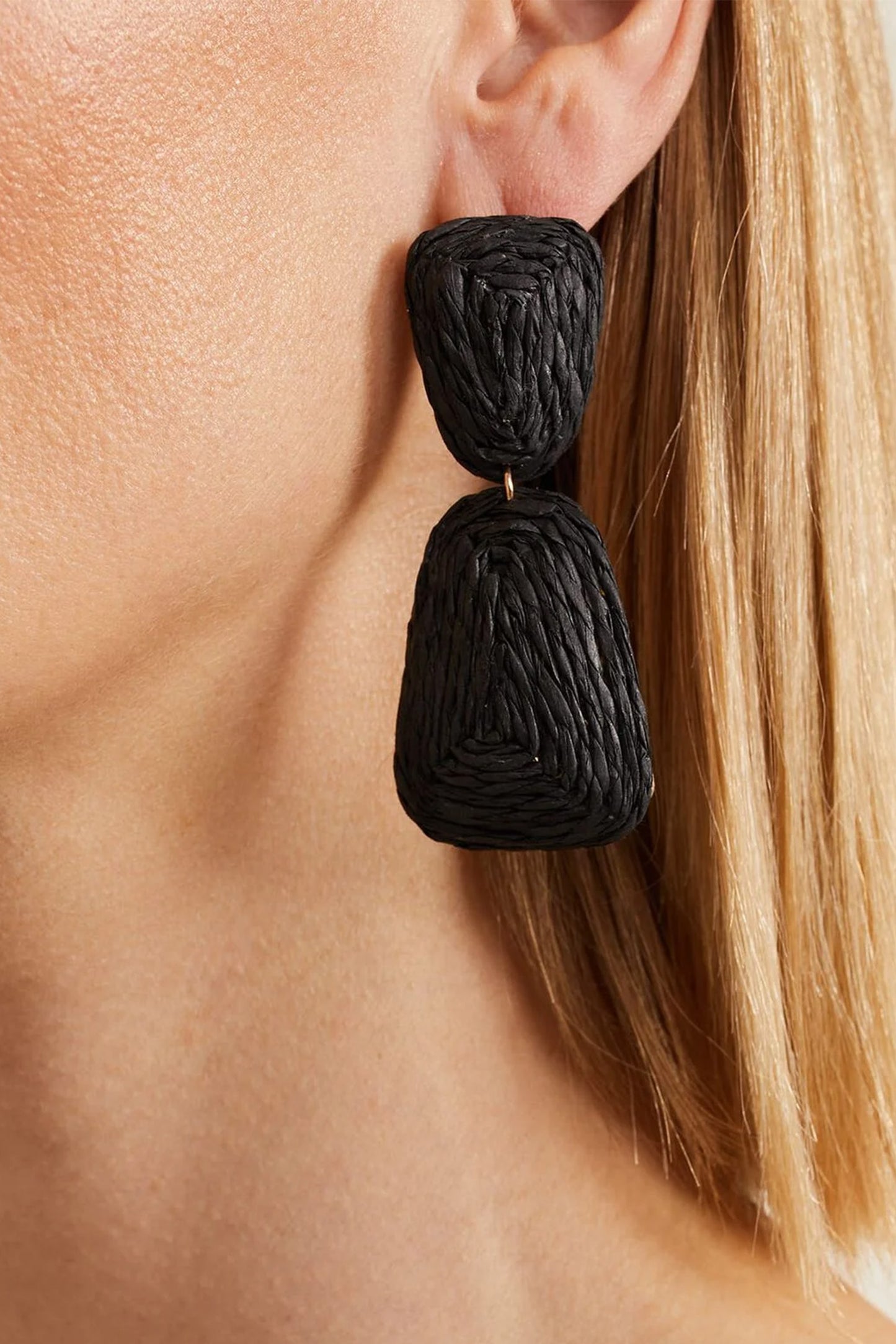 Black Raffia Square Drop Earrings